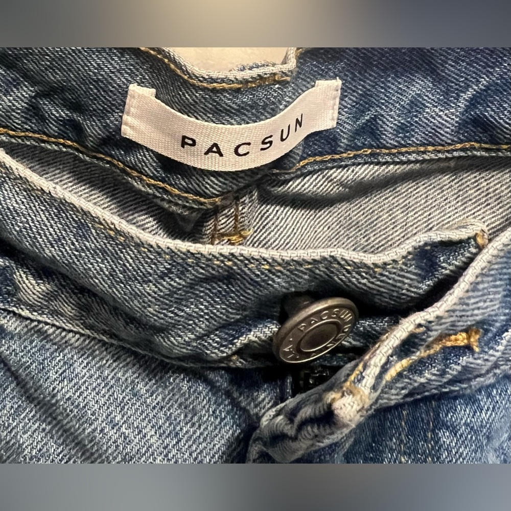 PacSun Kash Medium Indigo Embroidered Slim Taper Jeans - Picture 7 of 11